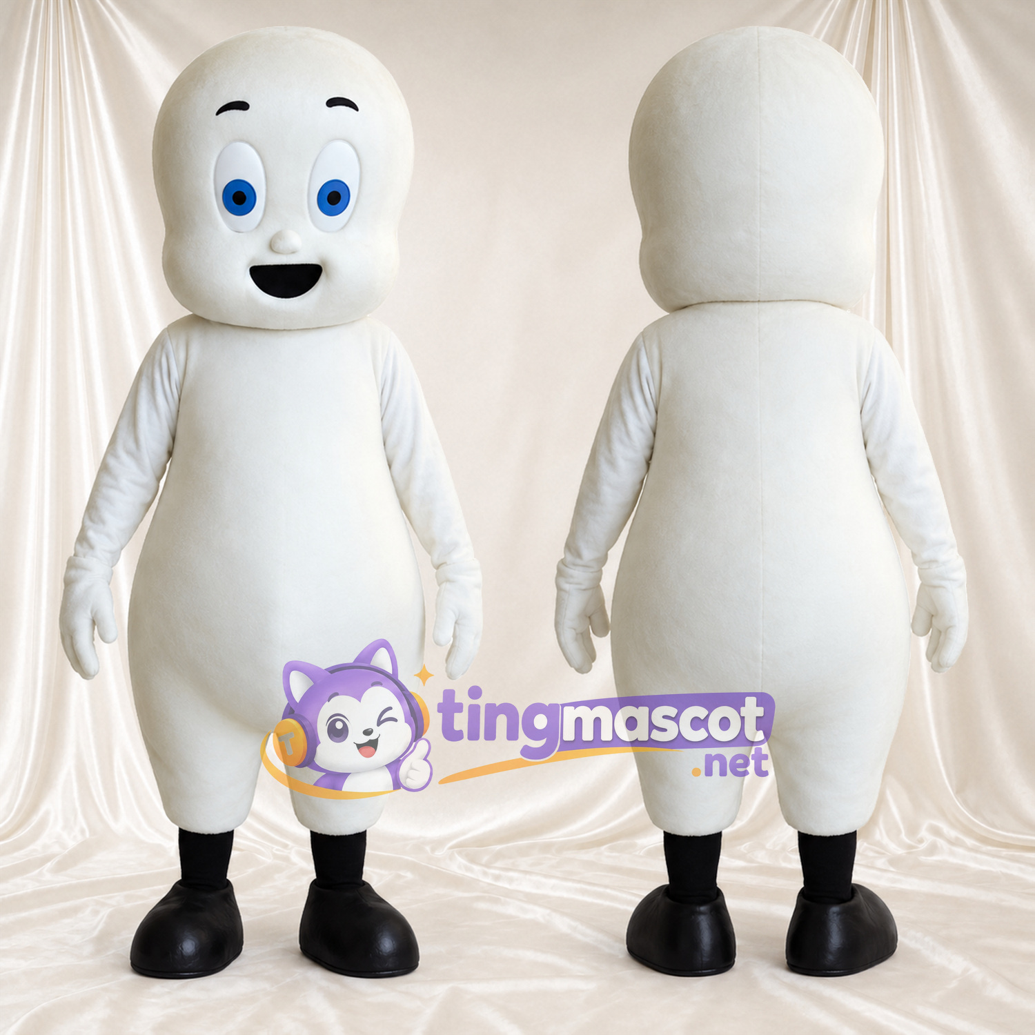 Costume de mascotte Fantôme – blanc – Pieds (noir); Yeux (bleu) Costume de mascotte Fantôme – blanc – Pieds (noir); Yeux (bleu)