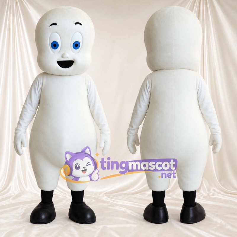 Costume de mascotte Fantôme – blanc – Pieds (noir); Yeux (bleu)