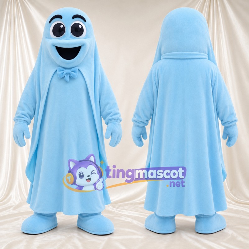 Blue Ghost Mascot Costume - Blue Bow Tie
