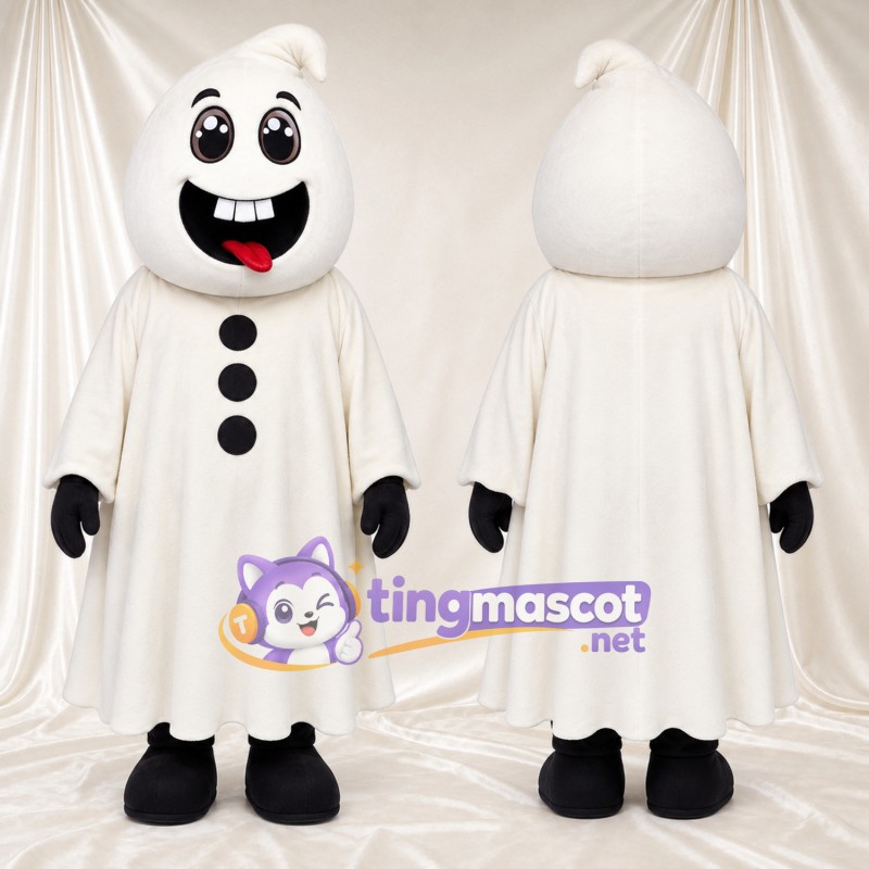 Costume de mascotte Fantôme – blanc – Boutons (noir); Tunique longue