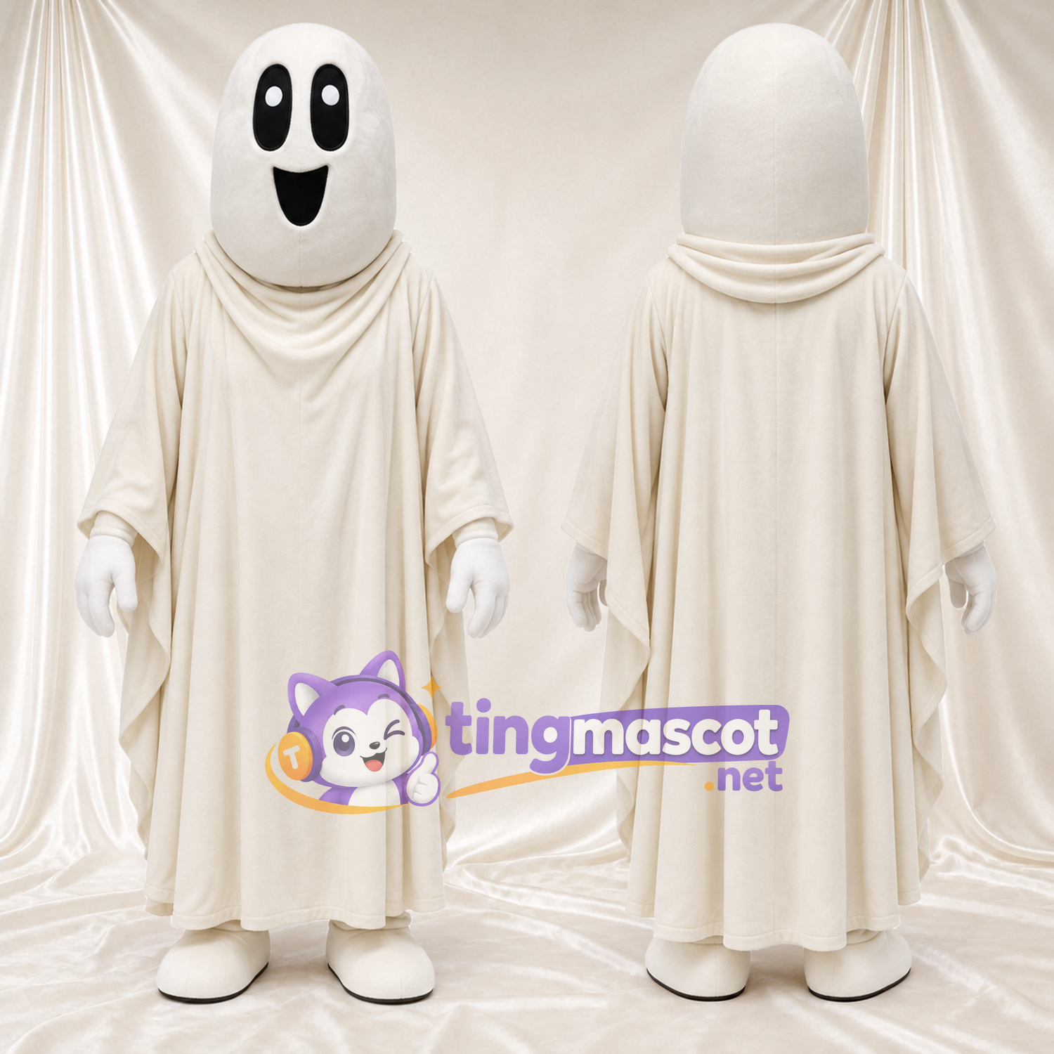 Maskottchenkostüm Geist – creme – Handschuhe (weiß); Robe Maskottchenkostüm Geist – creme – Handschuhe (weiß); Robe
