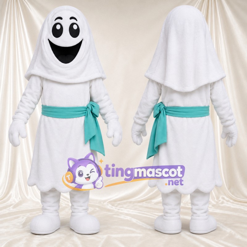 Costume de mascotte Fantôme – blanc – Écharpe en bandoulière (turquoise)