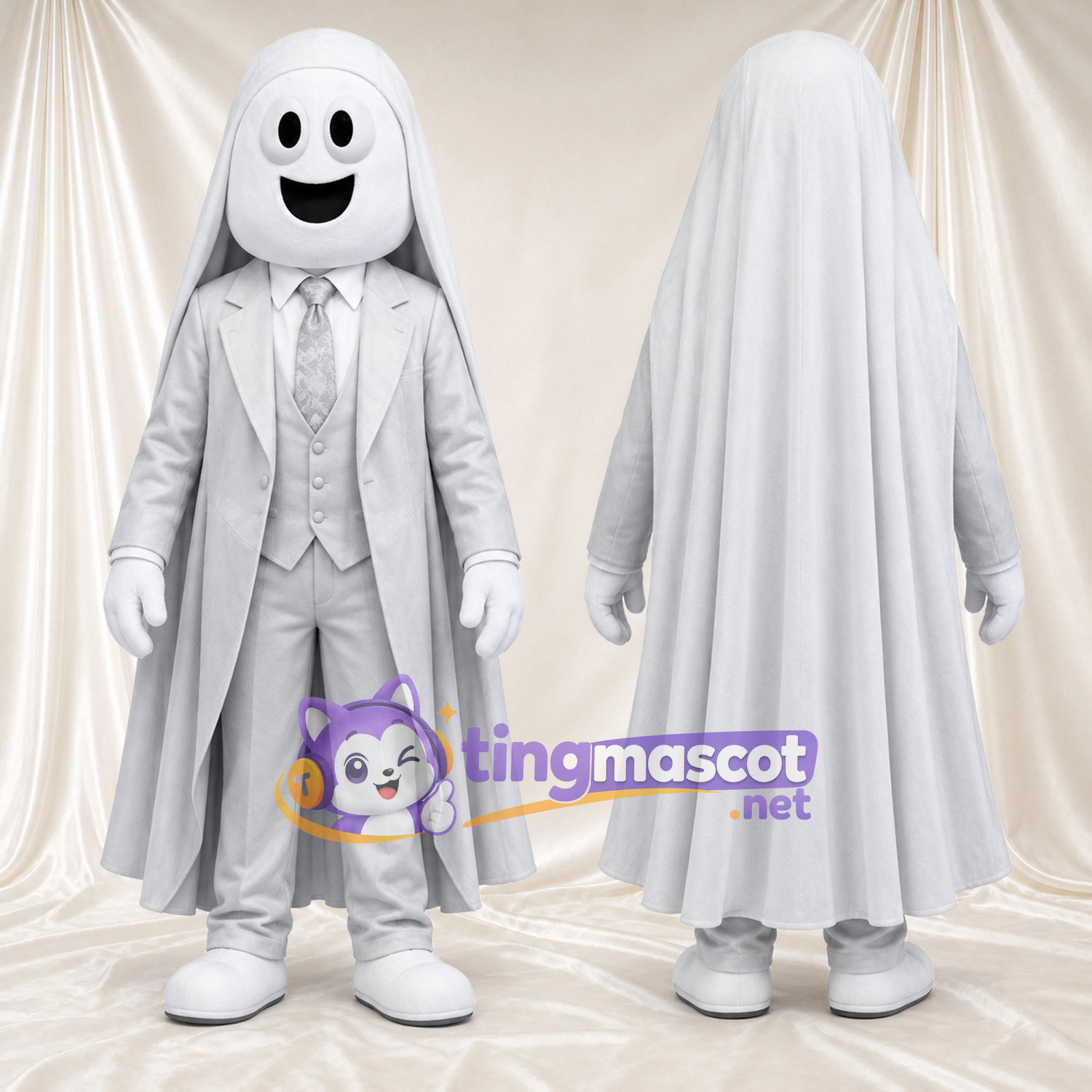 Costume de mascotte Fantôme – blanc – Costume (blanc); Cape Costume de mascotte Fantôme – blanc – Costume (blanc); Cape