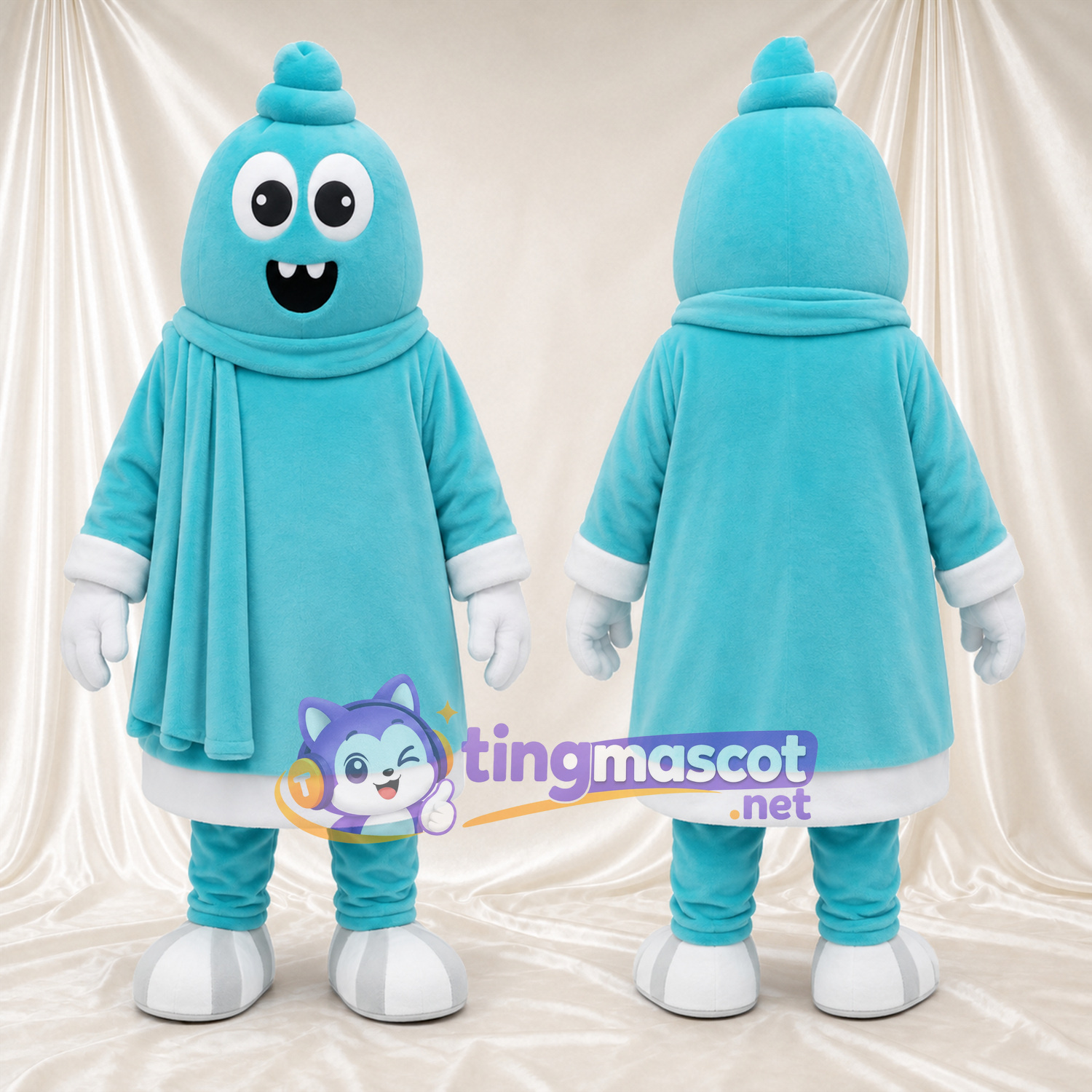 Blue Ghost Mascot Costume - White Gloves and White Feet Blue Ghost Mascot Costume - White Gloves and White Feet