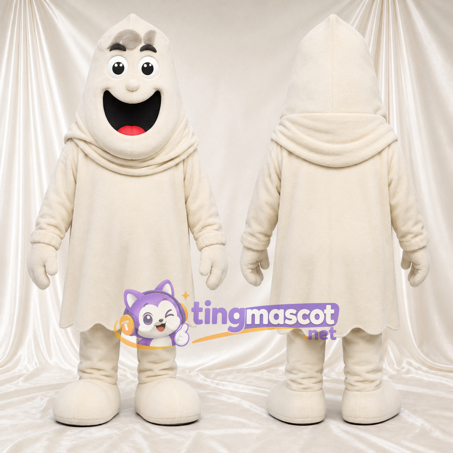 Maskottchenkostüm Geist – creme – Handschuhe (weiß); Zunge (rosa) Maskottchenkostüm Geist – creme – Handschuhe (weiß); Zunge (rosa)