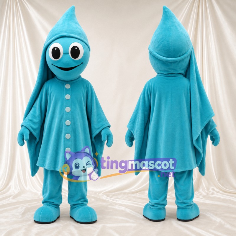 Blue Ghost Mascot Costume - Blue Feet and White Buttons