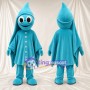 Blue Ghost Mascot Costume - Blue Feet and White Buttons