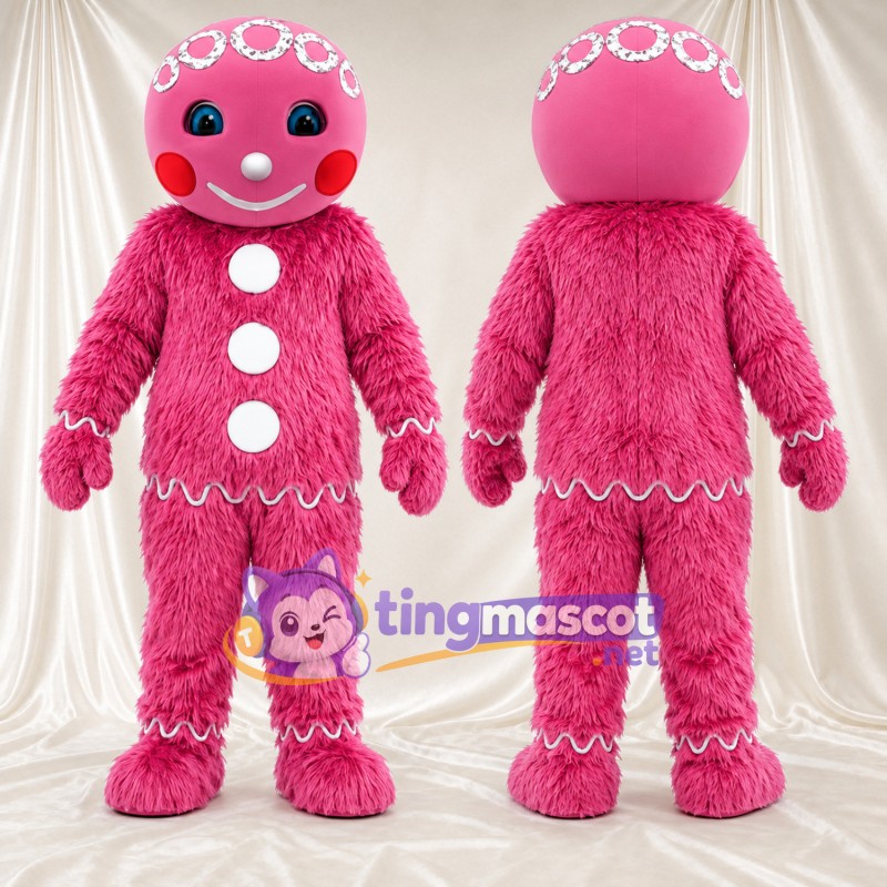 Costume de mascotte Bonhomme en pain d’épices – rose