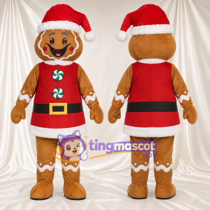 Costume de mascotte Bonhomme en pain d’épices – marron – Tenue de Père Noël