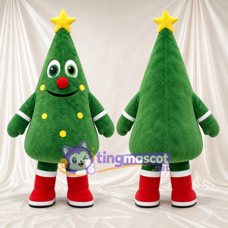 Maskottchenkostüm Weihnachtsbaum – grün – Stern (gelb); Nase (rot)