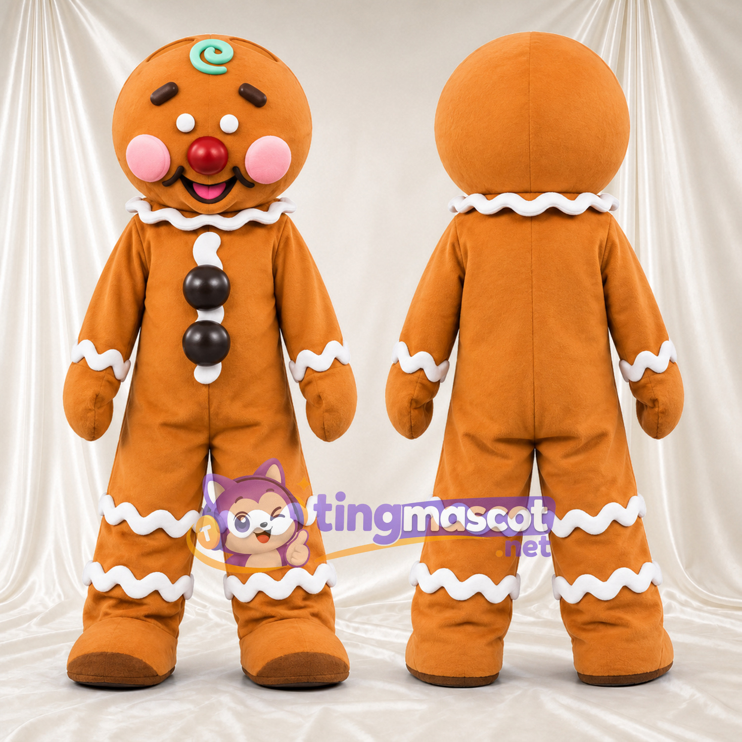 Brown Gingerbread Man Mascot Costume - Black Buttons and Pink Cheeks Brown Gingerbread Man Mascot Costume - Black Buttons and Pink Cheeks