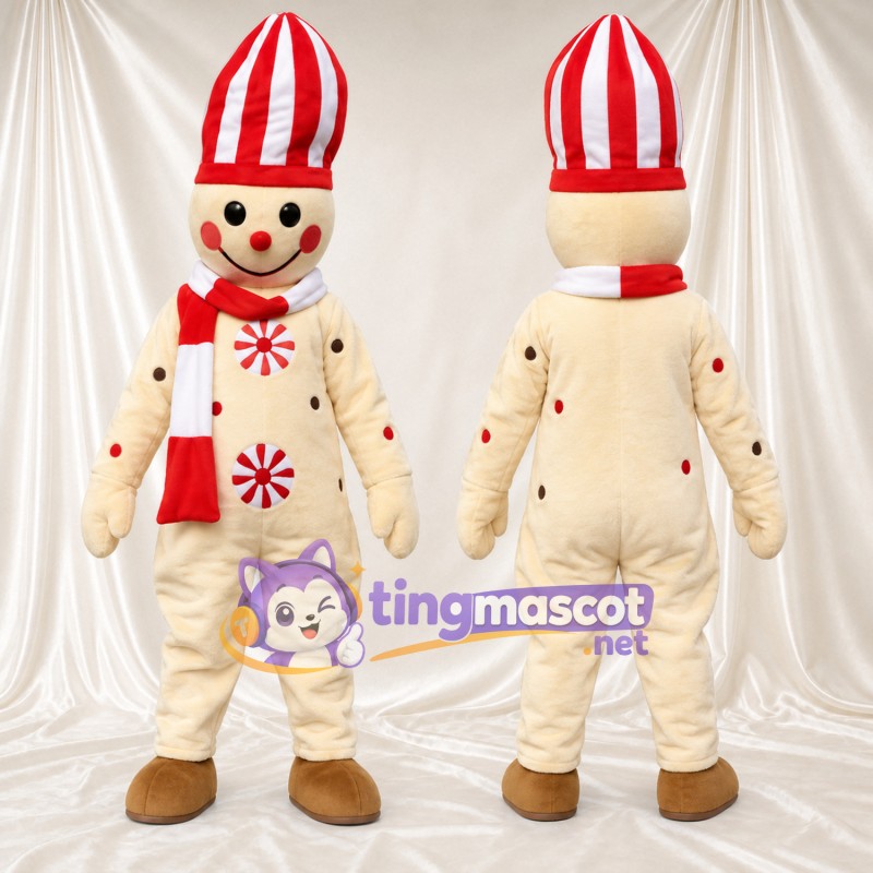 Costume de mascotte Bonhomme en pain d’épices – crème – Chapeau