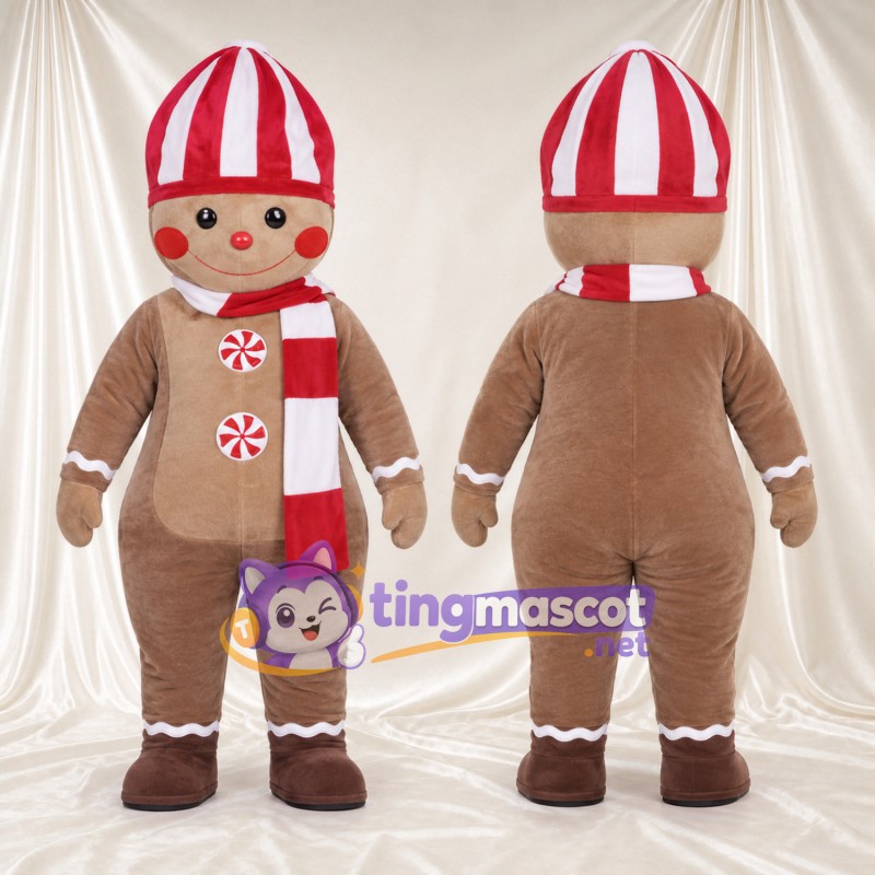Costume de mascotte Bonhomme en pain d’épices – marron – Chapeau; Écharpe