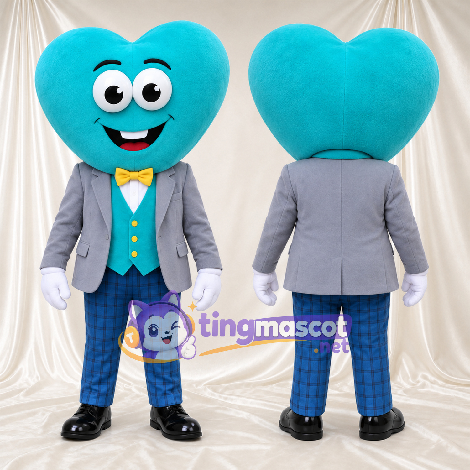 Costume de mascotte Cœur – bleu canard – Veste (gris); Pantalon Costume de mascotte Cœur – bleu canard – Veste (gris); Pantalon