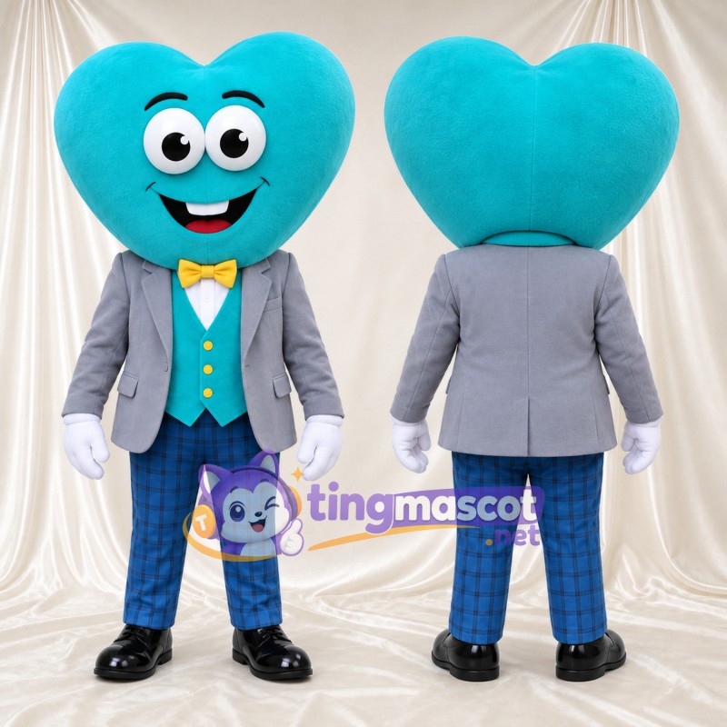 Costume de mascotte Cœur – bleu canard – Veste (gris); Pantalon