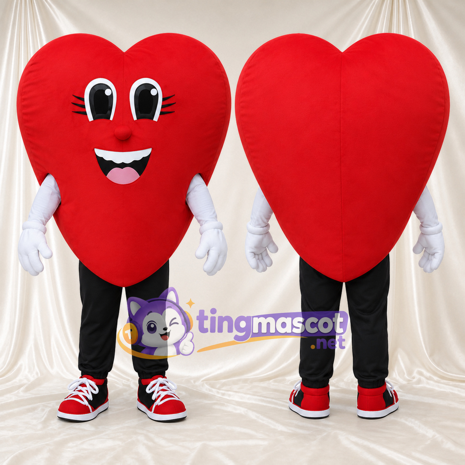 Costume de mascotte Cœur – rouge – Gants (blanc); Baskets (rouge)