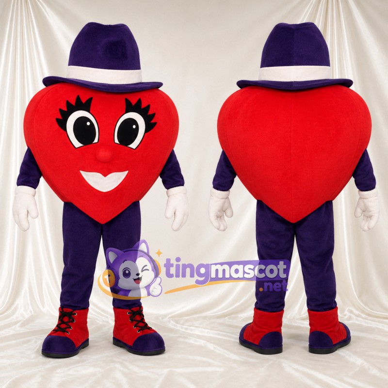 Costume de mascotte Cœur – rouge – Costume (violet); Chapeau