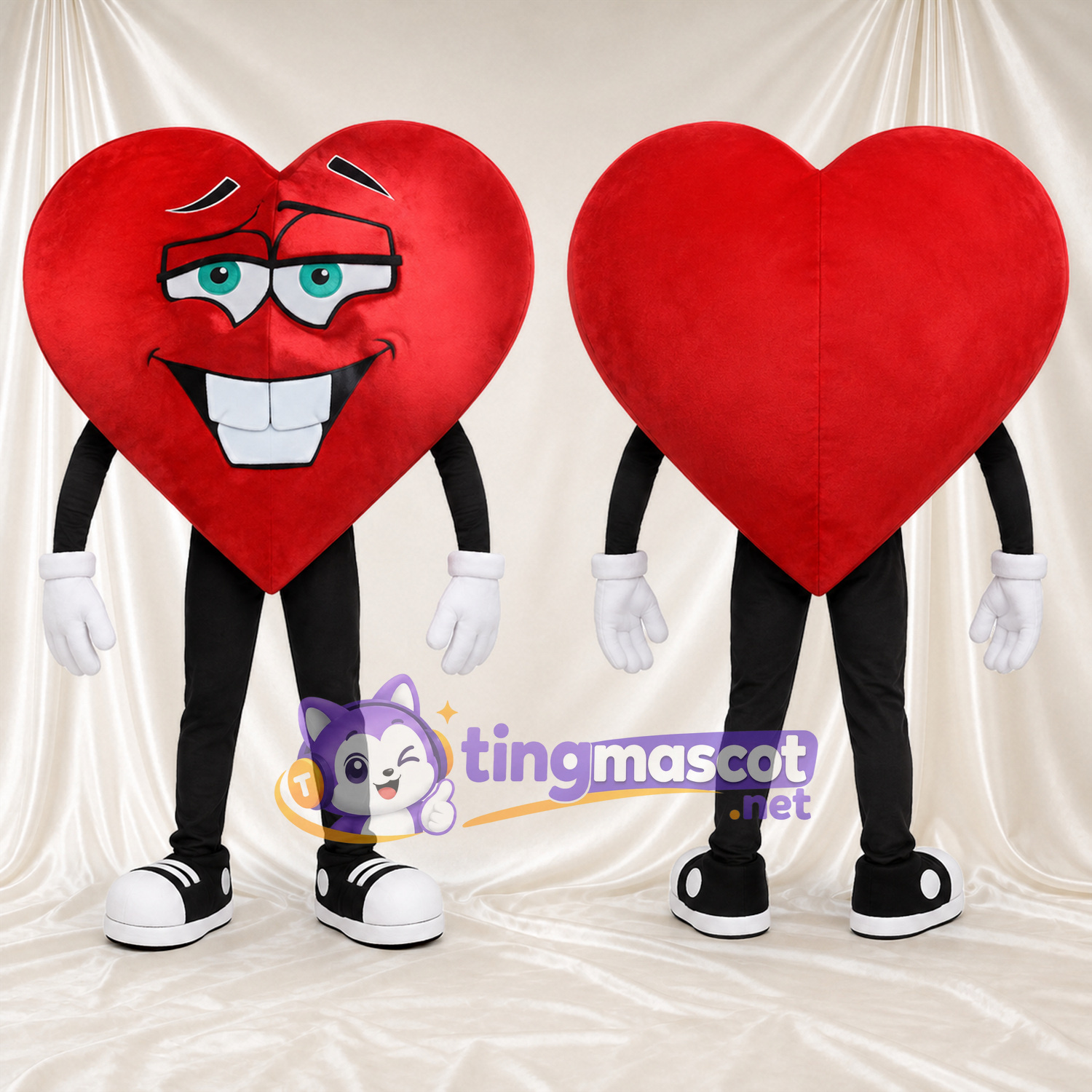 Costume de mascotte Cœur – rouge – Lunettes (noir) Costume de mascotte Cœur – rouge – Lunettes (noir)