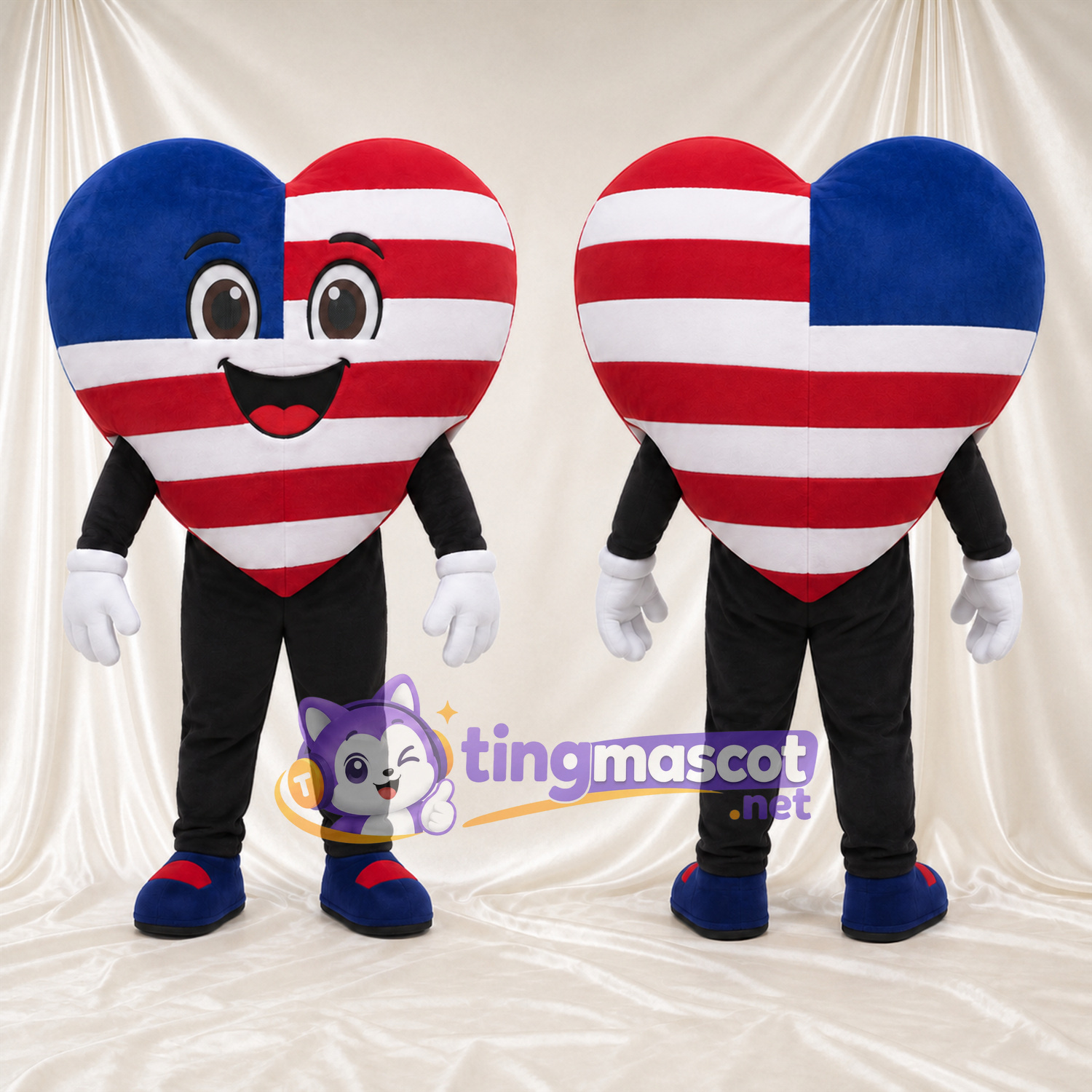 Costume de mascotte Cœur – rouge / blanc / bleu – Rayures (rouge / blanc) Costume de mascotte Cœur – rouge / blanc / bleu – Rayures (rouge / blanc)