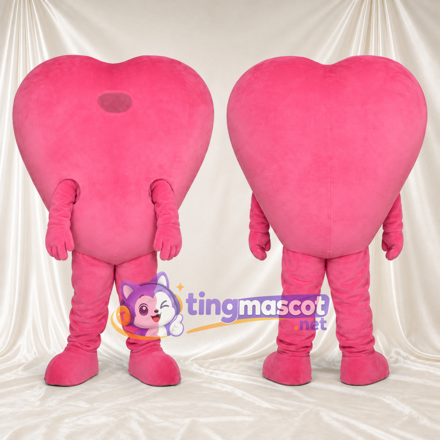 Costume de mascotte Cœur – rose – Mains (rose); Pieds (rose) Costume de mascotte Cœur – rose – Mains (rose); Pieds (rose)