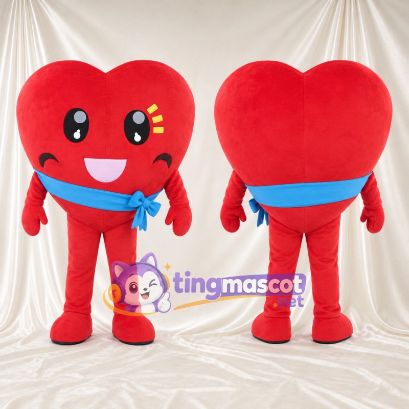 Costume de mascotte Cœur – rouge – Écharpe en bandoulière (bleu)