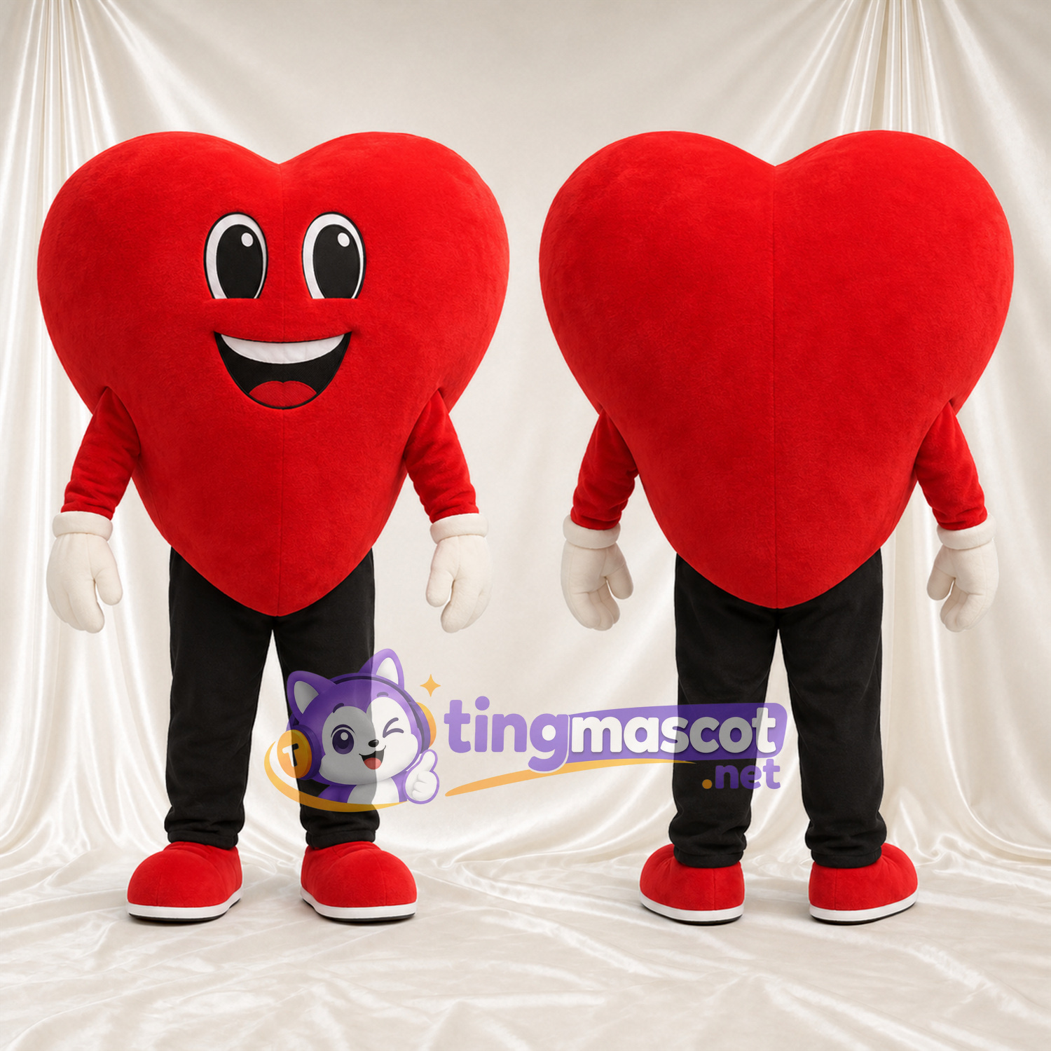 Costume de mascotte Cœur – rouge – Gants (blanc); Jambes (noir) Costume de mascotte Cœur – rouge – Gants (blanc); Jambes (noir)