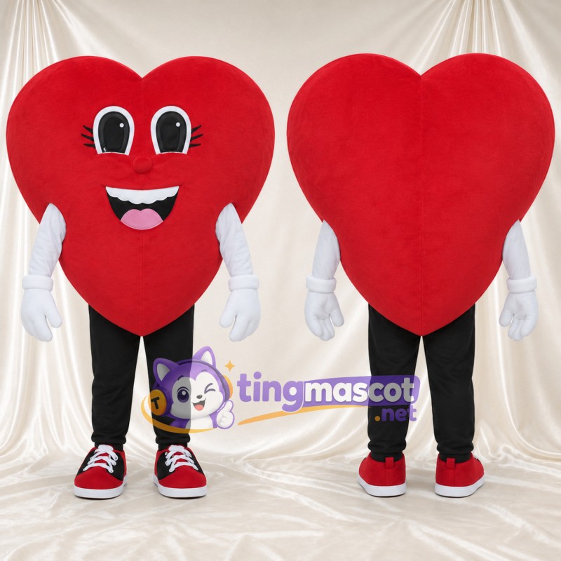 Costume de mascotte Cœur – rouge – Gants (blanc); Baskets (rouge)