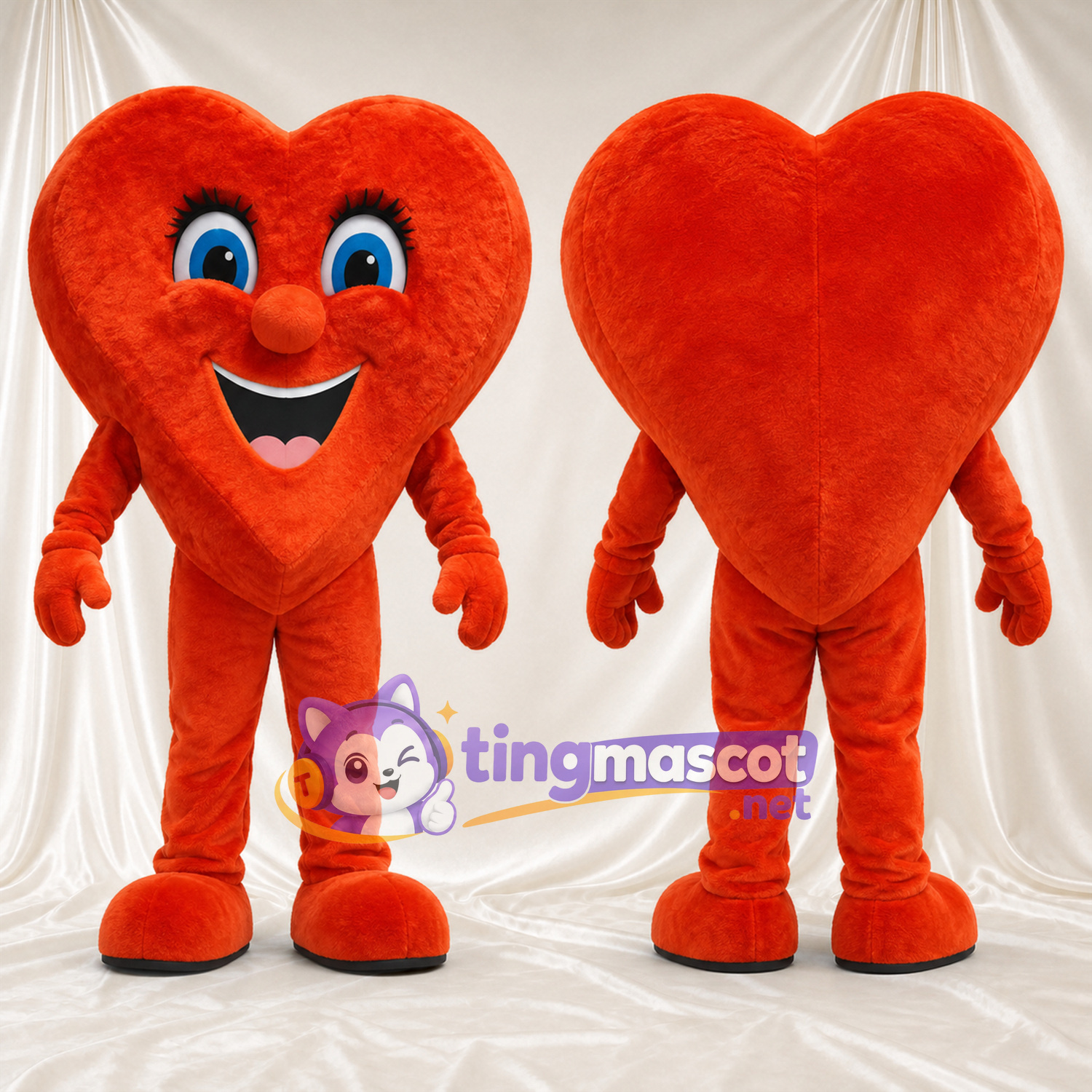 Costume de mascotte Cœur – orange – Yeux (bleu); Fourrure hirsute Costume de mascotte Cœur – orange – Yeux (bleu); Fourrure hirsute
