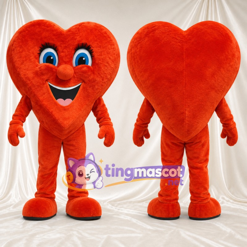 Costume de mascotte Cœur – orange – Yeux (bleu); Fourrure hirsute