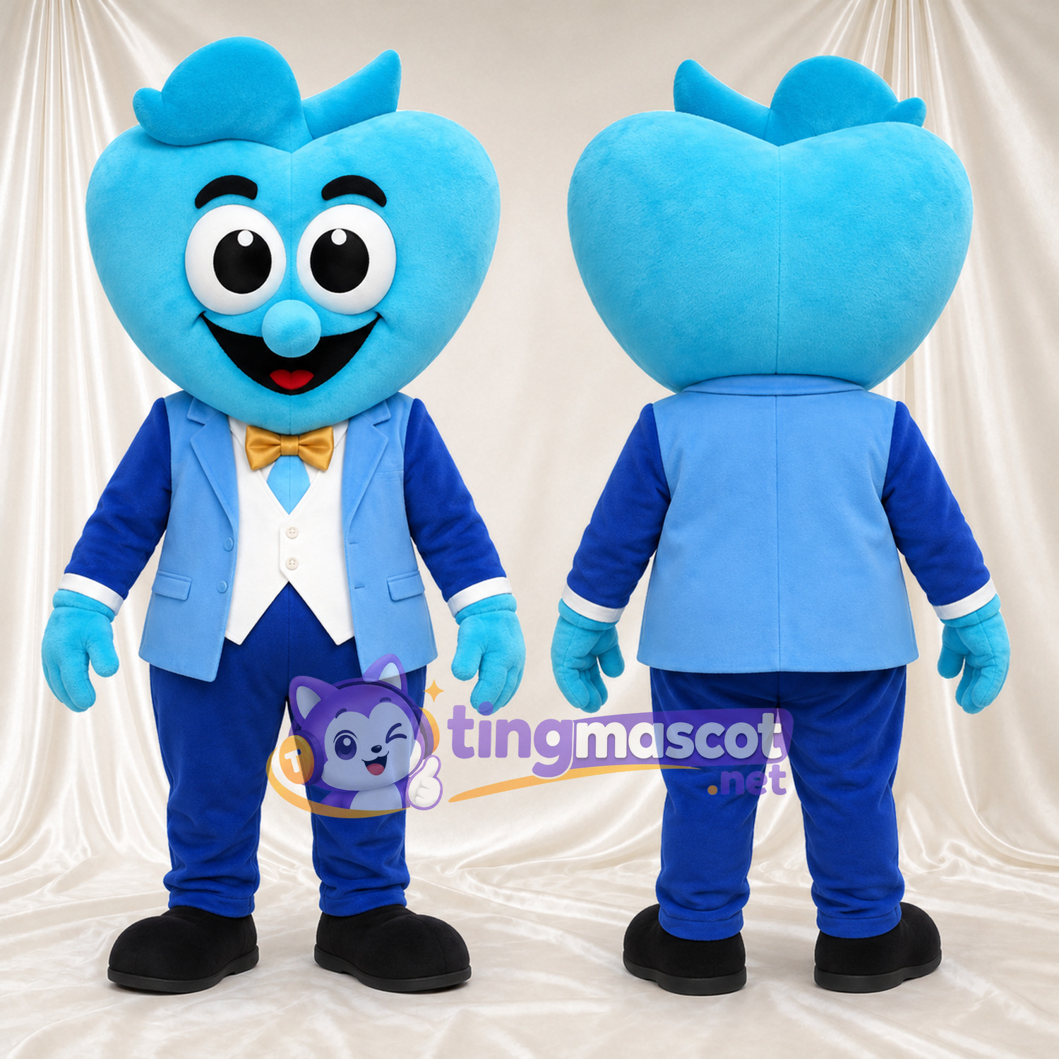 Maskottchenkostüm Herz – blau – Anzug (blau); Hut Maskottchenkostüm Herz – blau – Anzug (blau); Hut