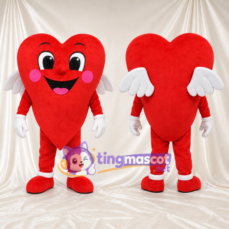 Costume de mascotte Cœur – rouge – Ailes (blanc)