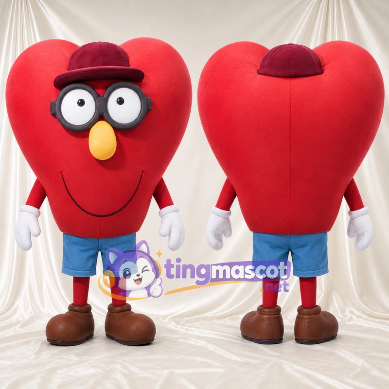 Costume de mascotte Cœur – rouge – Lunettes; Chapeau (bordeaux)