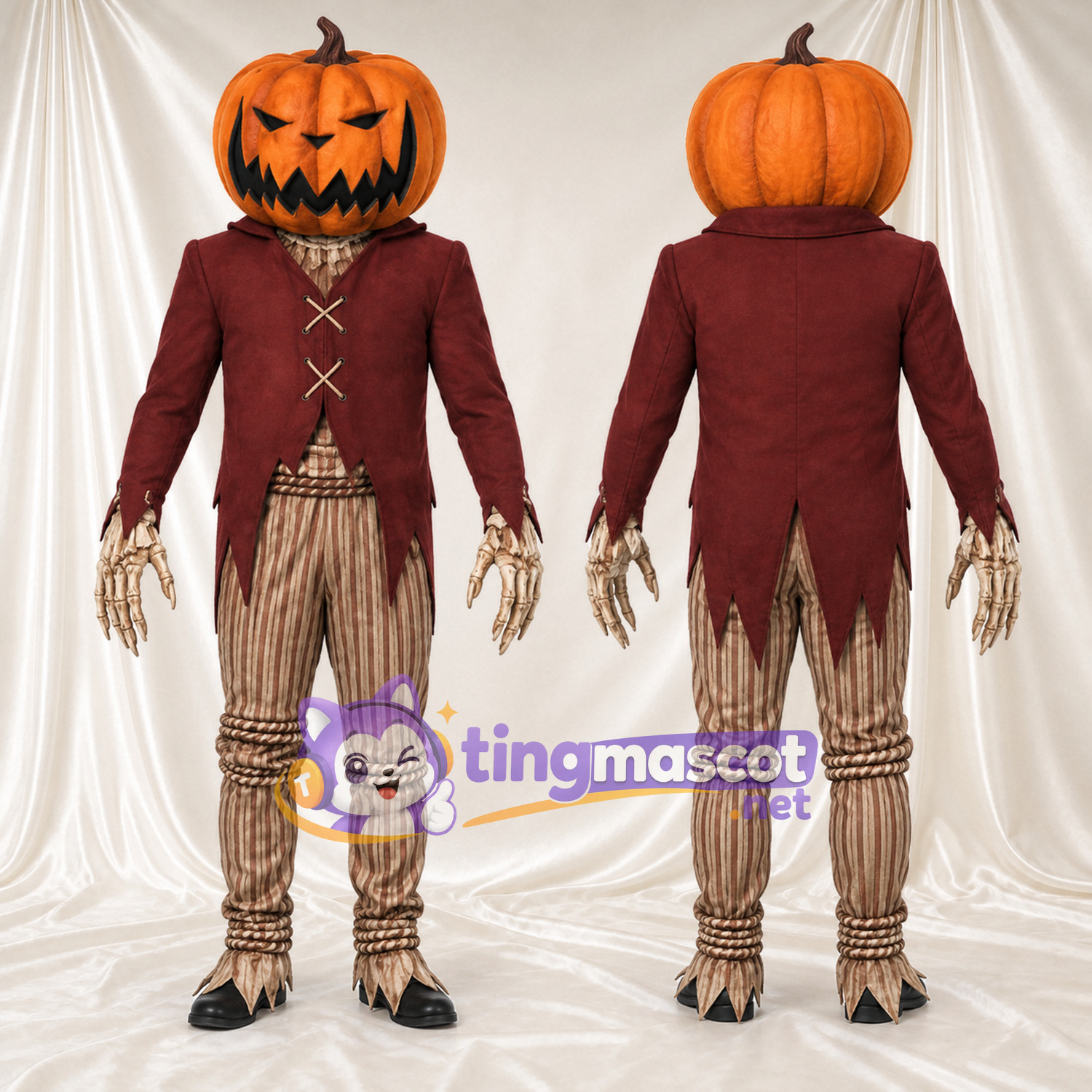 Costume de mascotte Citrouille – orange – Manteau (bordeaux); Pantalon Costume de mascotte Citrouille – orange – Manteau (bordeaux); Pantalon