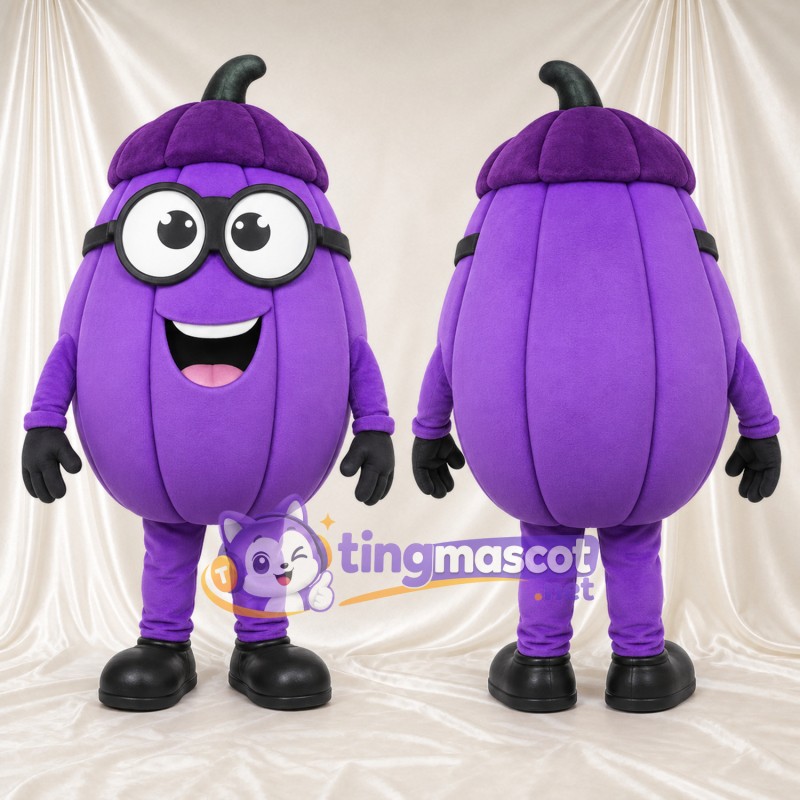 Costume de mascotte Citrouille – violet – Tige (noir); Lunettes