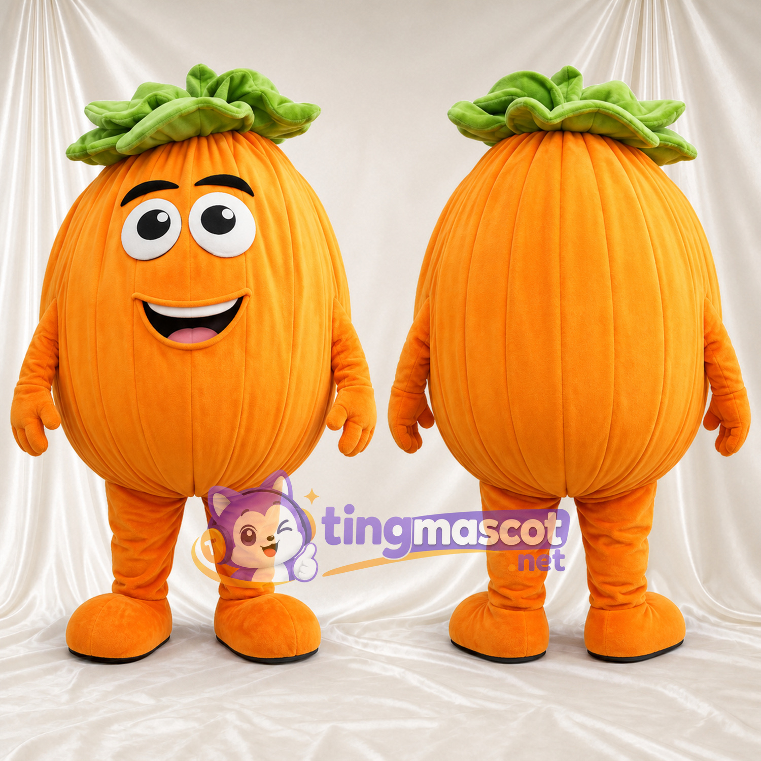 Costume de mascotte Citrouille – orange – Feuille (vert); Couronne Costume de mascotte Citrouille – orange – Feuille (vert); Couronne