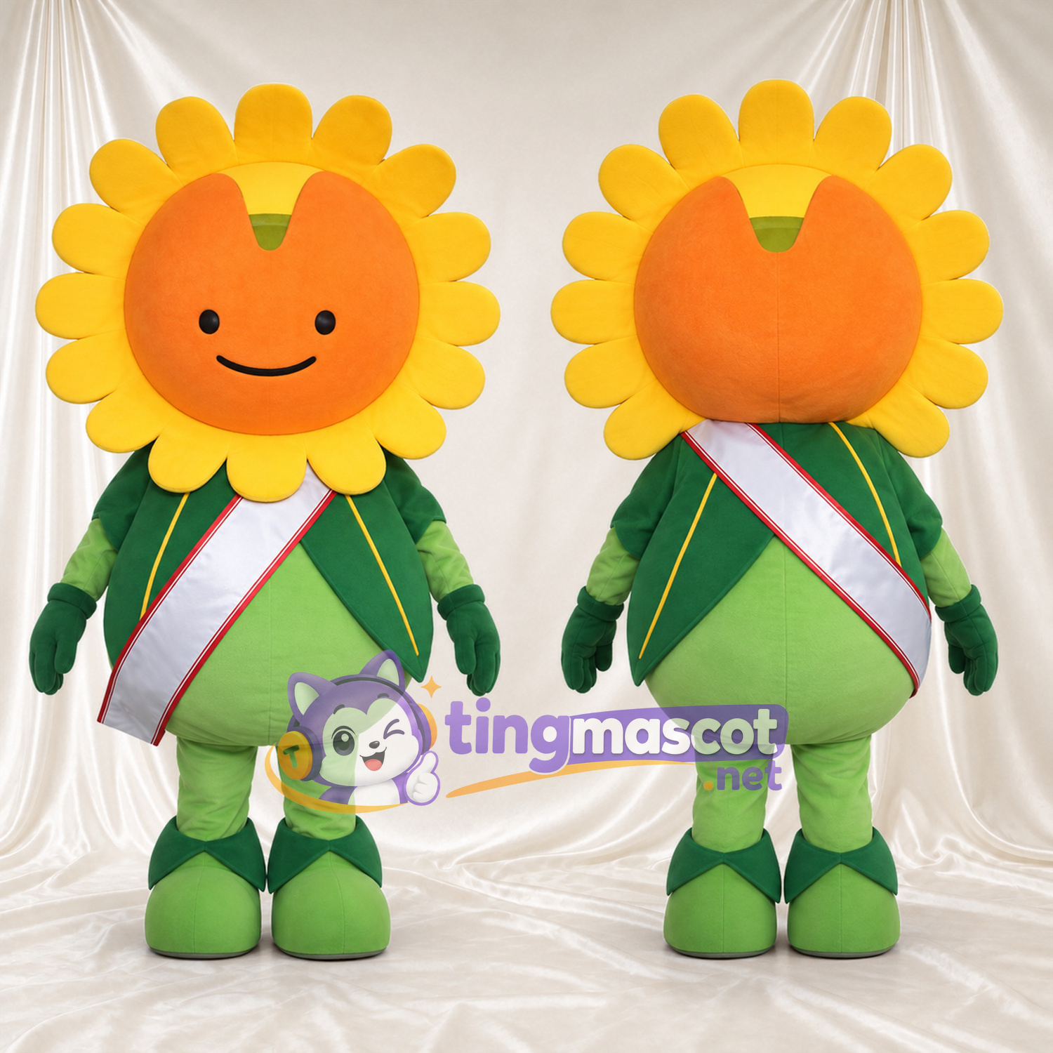 Yellow Sunflower Mascot Costume - Green Outfit Yellow Sunflower Mascot Costume - Green Outfit