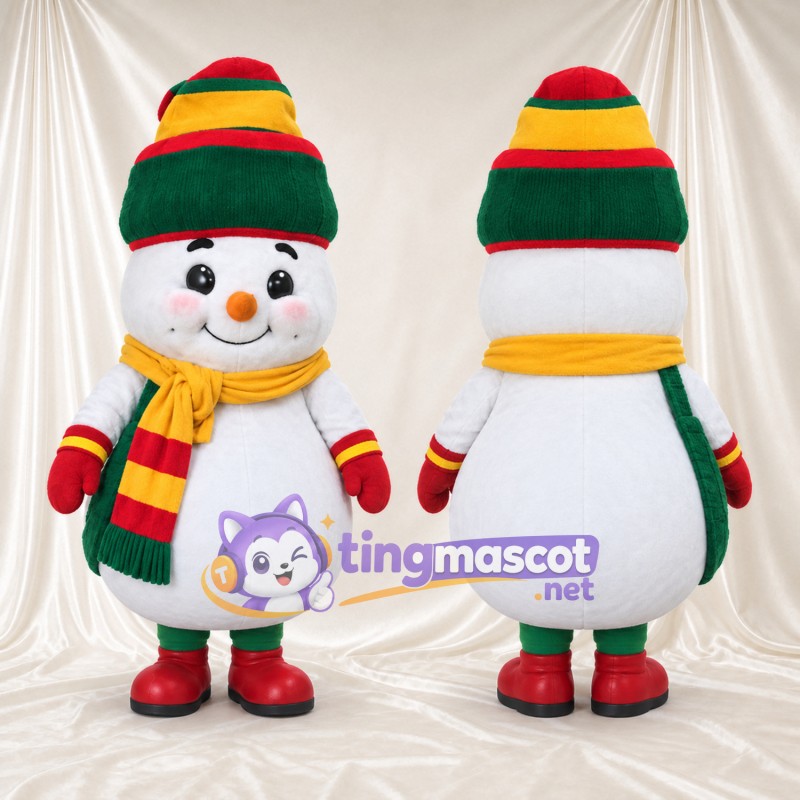 Costume de mascotte Bonhomme de neige – blanc – Chapeau; Écharpe