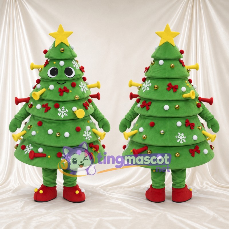 Maskottchenkostüm Weihnachtsbaum – grün – Stern (gelb); Verzierungen