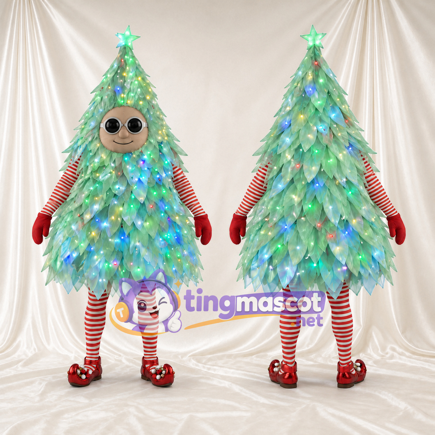 Maskottchenkostüm Weihnachtsbaum – grün – Schillernde Zweige Maskottchenkostüm Weihnachtsbaum – grün – Schillernde Zweige