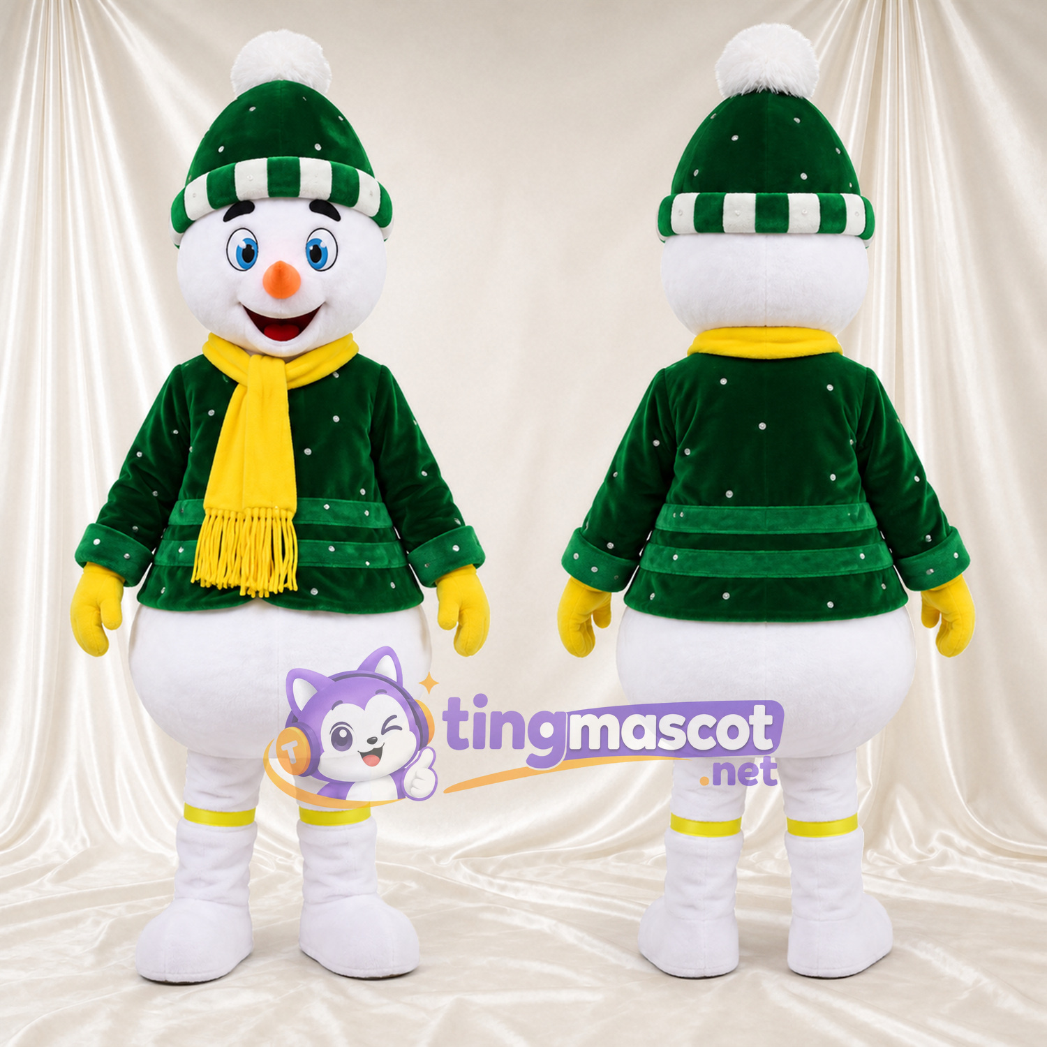 Costume de mascotte Bonhomme de neige – blanc – Veste (vert); Chapeau Costume de mascotte Bonhomme de neige – blanc – Veste (vert); Chapeau