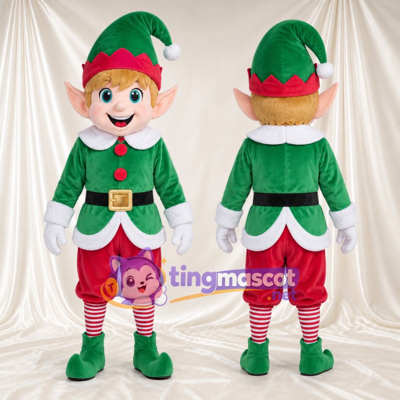 Christmas Elf Mascot Costume - Green Top and Red Pants