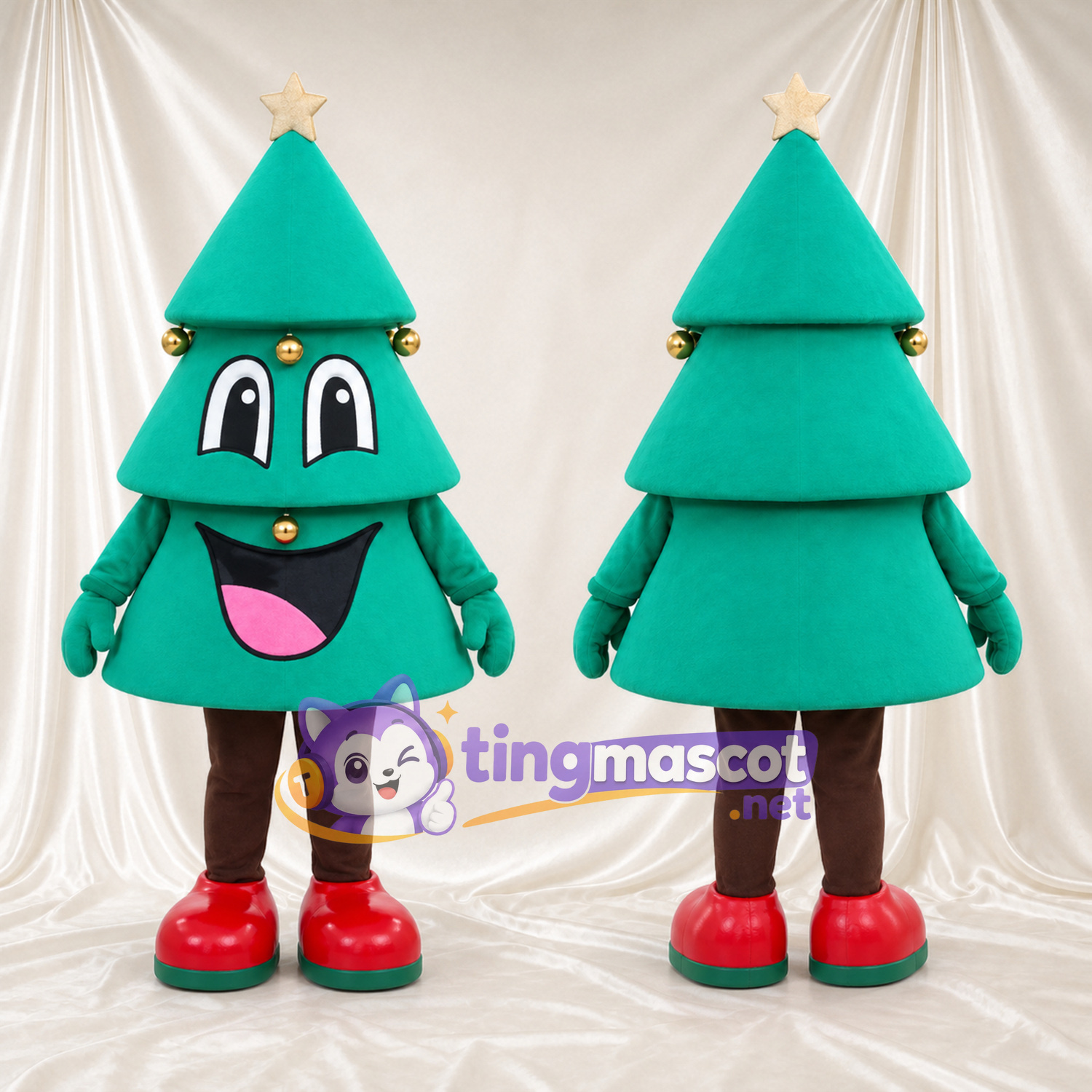Green Christmas Tree Mascot Costume - Gold Star Green Christmas Tree Mascot Costume - Gold Star