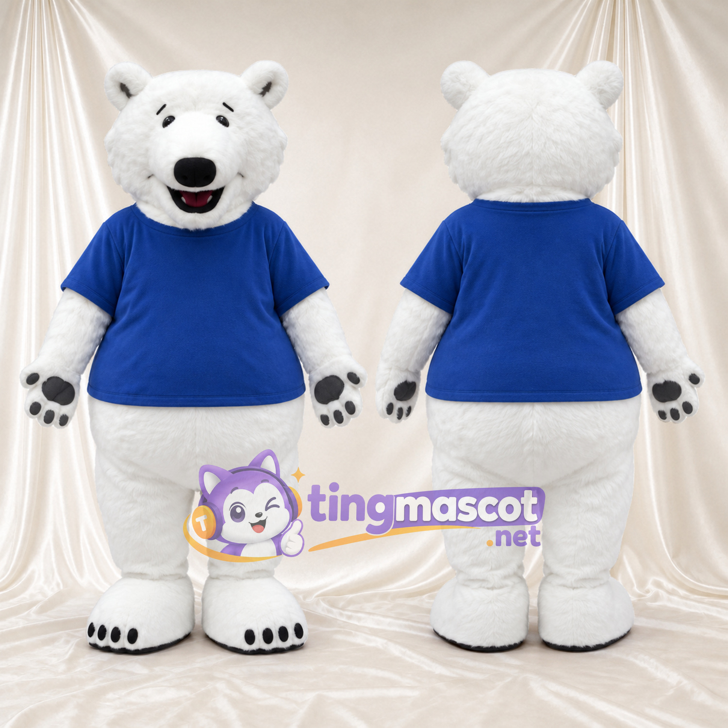 Maskottchenkostüm Eisbär – weiß – T-Shirt (blau) Maskottchenkostüm Eisbär – weiß – T-Shirt (blau)