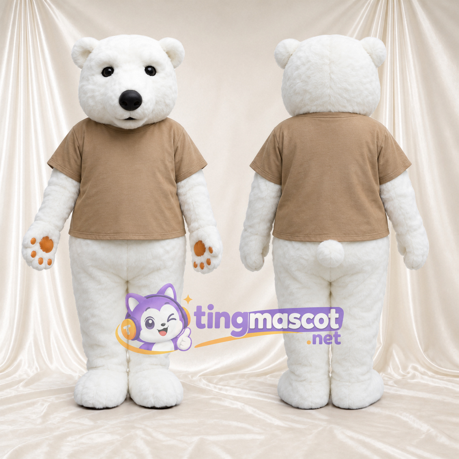 Maskottchenkostüm Eisbär – weiß – T-Shirt (hellbraun) Maskottchenkostüm Eisbär – weiß – T-Shirt (hellbraun)