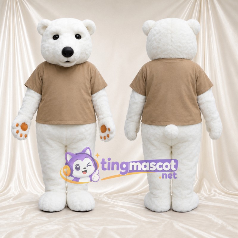 Maskottchenkostüm Eisbär – weiß – T-Shirt (hellbraun)