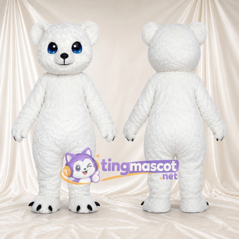 Maskottchenkostüm Eisbär – weiß – Krallen (schwarz); Augen (blau)