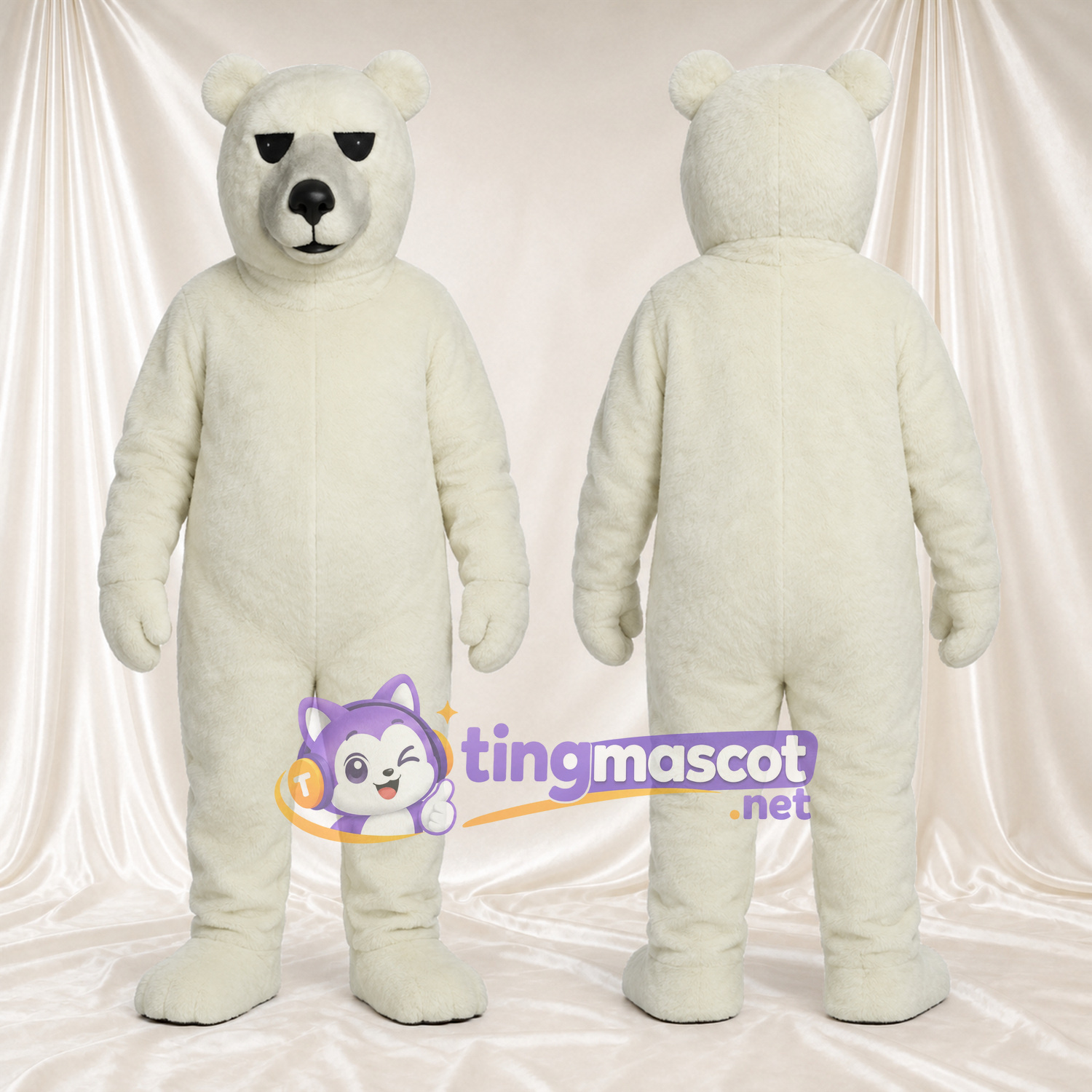 Costume de mascotte Ours polaire – blanc – Yeux étroits; Bouche fermée Costume de mascotte Ours polaire – blanc – Yeux étroits; Bouche fermée
