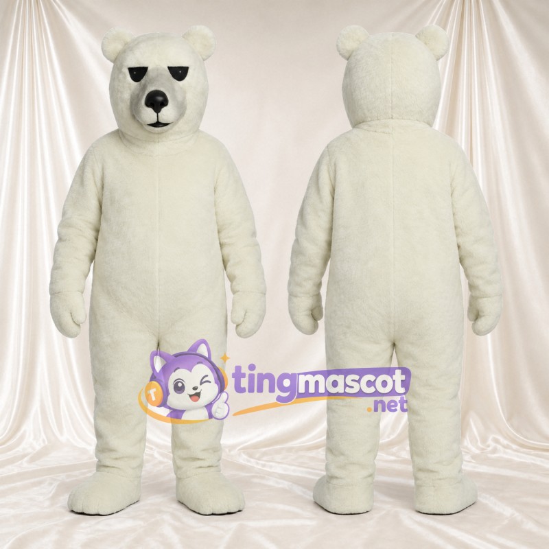 Costume de mascotte Ours polaire – blanc – Yeux étroits; Bouche fermée