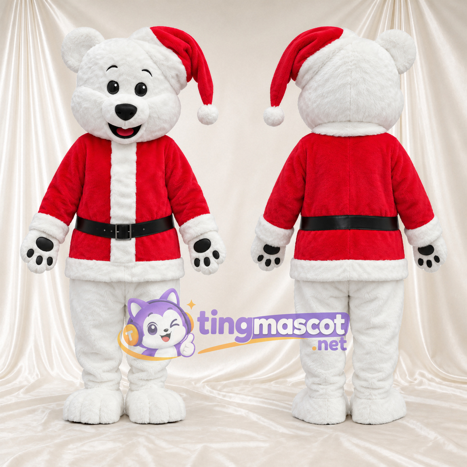 White Polar Bear Mascot Costume - Santa Outfit White Polar Bear Mascot Costume - Santa Outfit