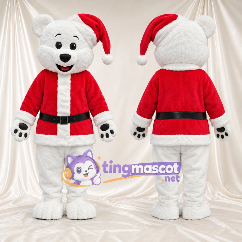 White Polar Bear Mascot Costume - Santa Outfit
